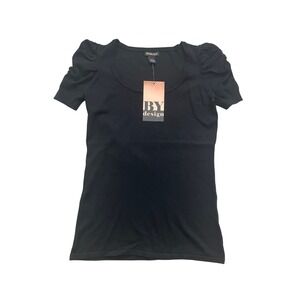 BYdesign Black Ruched Puff Sleeve Scoop Neck Pullover Sweater Top Small NWT